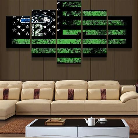 Seattle Seahawks American Flag Sport – 5 Panel Canvas Art Wall Decor ...