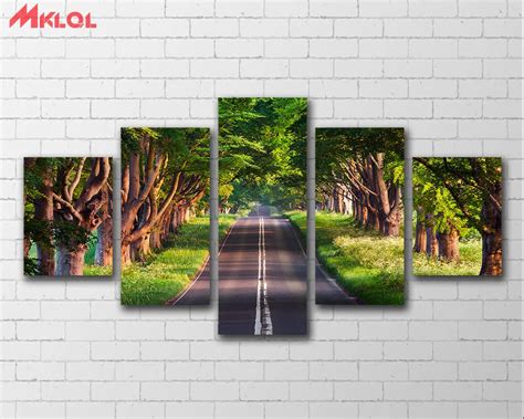 Free shipping 5PCS Grass Road Scenery Tree Oil Painting Printed ...