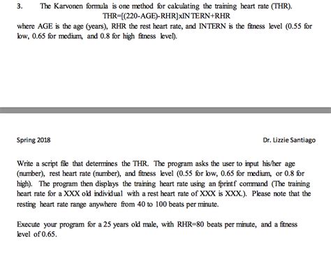 Solved 3. The Karvonen formula is one method for caculating | Chegg.com