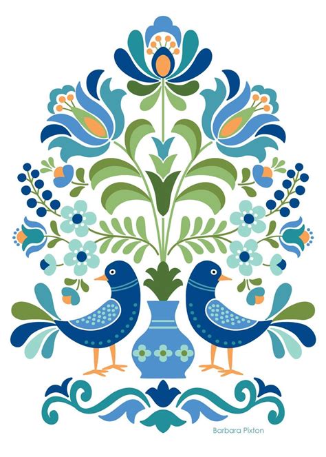 Hungarian Folk Design Fine Art Print Blue Birds - Etsy UK | Folk art painting, Scandinavian folk ...