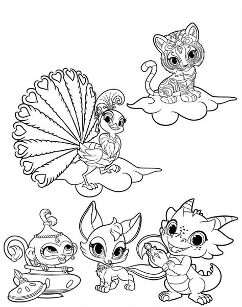 All Lovely Pets In Shimmer And Shine Coloring Page - Free Printable Coloring Pages for Kids