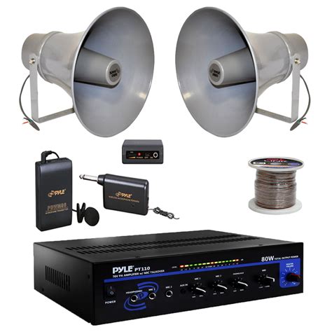 Pyle 80W AC/DC Microphone PA Mono Amplifier, 11-Inch PA Horn Speakers ...