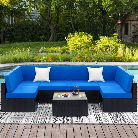 7PCS Outdoor Patio Furniture, All-Weather Wicker Patio Set, Rattan Sofa Set for Backyard ...