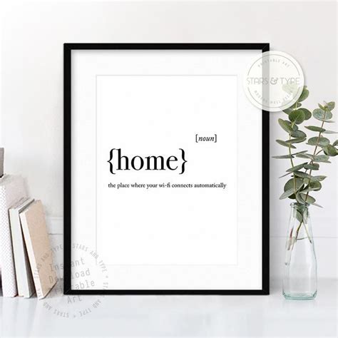 Home Dictionary Definition Meaning, PRINTABLE Wall Art, Funny Sarcasm Wifi Quotes, Black Typo ...