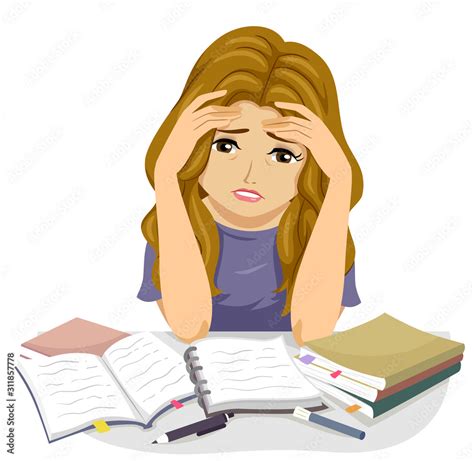 Teen Girl Study Stressed Illustration Stock Vector | Adobe Stock