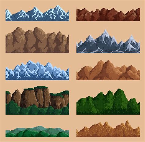 8bit pixel game mountains and hills landscape 14041652 Vector Art at ...