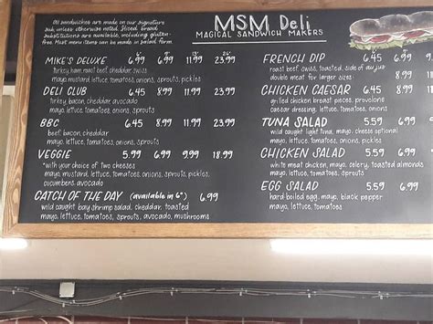 Menu at MSM Deli restaurant, Tacoma