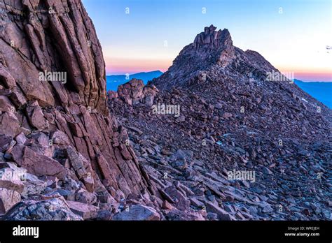 Storm Peak - A summer sunrise view of Storm Peak, seen from Keyhole ridge below Longs Peak ...