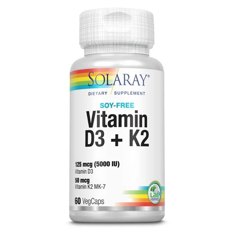 Solaray Vitamin D3 + K2 | D & K Vitamins for Calcium Absorption and Support for Healthy ...