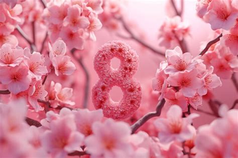 Premium Photo | Floral number 8 surrounded by sakura pink blossom against pink background Womens ...