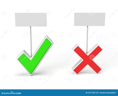 3D Check Icon and and X Symbol Stock Illustration - Illustration of decline, sign: 221730118