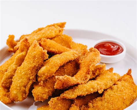 Crispy Breaded Chicken Strips with Dipping Sauce Stock Photo - Image of ...