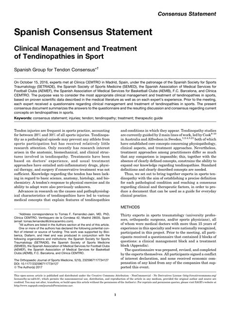 (PDF) Spanish Consensus Statement: Clinical Management and Treatment of Tendinopathies in Sport