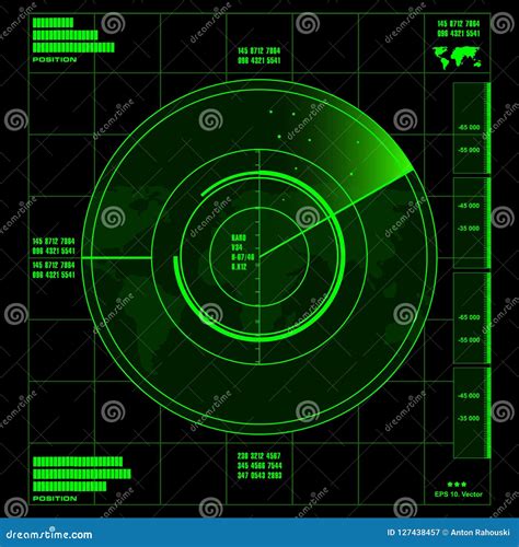 Green Radar Screen on Black Background, HUD Interface Stock Vector - Illustration of degrees ...