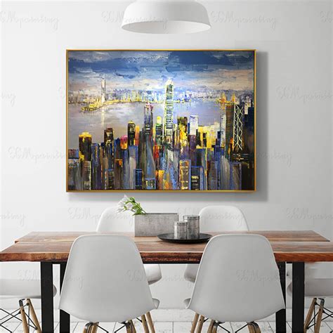 Hong Kong Cityscape Abstract Painting Canvas Wall Art Picture - Etsy