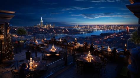 Premium AI Image | the skyline at night from the rooftop bar