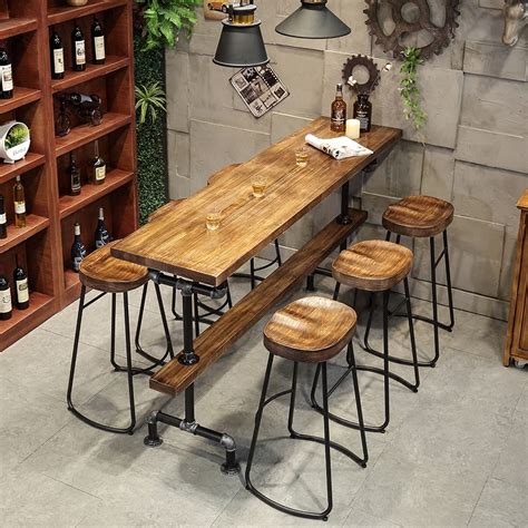 1800mm Industrial Rectangular Bar Height Table Natural Industrial Wood Pub Table - Kitchen ...
