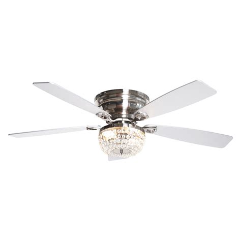 Flush Mount Ceiling Fan With Crystal Light | Shelly Lighting