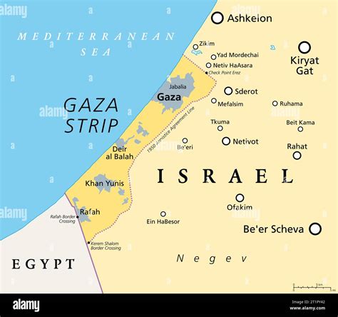 The Gaza Strip and surroundings, political map. Gaza, self-governing ...