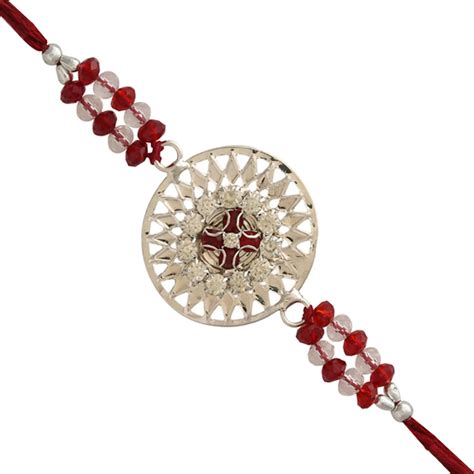 Round Floret Designer Silver Rakhi - Rakhi Gifts - Send Rakhi to India ...