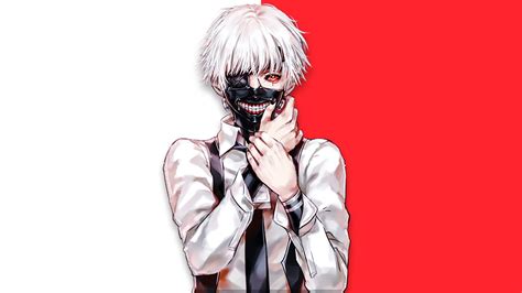 Download White Hair Red Eyes Teeth Mask Ken Kaneki Anime Tokyo Ghoul HD ...