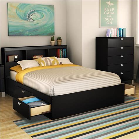 South Shore Affinato Full Mates Bed in Pure Black | Queen size storage bed, Bed frame with ...