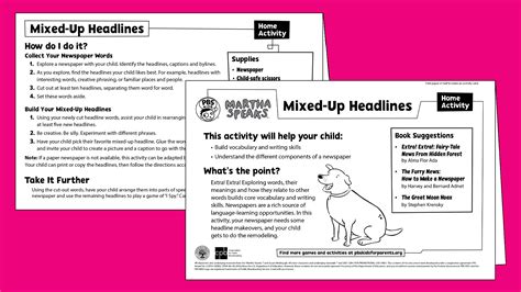 Mixed-Up Headlines Home Activity I Martha Speaks | PBS LearningMedia