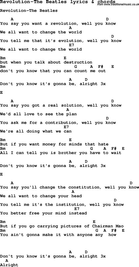 Love Song Lyrics for:Revolution-The Beatles with chords.