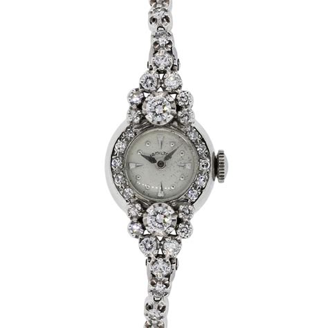 Hamilton 14k White Gold 2ctw Diamond Antique Ladies Watch