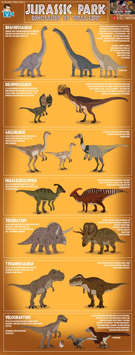 Jurassic Park (1993) Dinosaurs Vs. "Real-Life" Illustrated Infographic ...