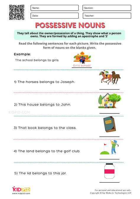 Possessive Nouns Worksheets Grade 1