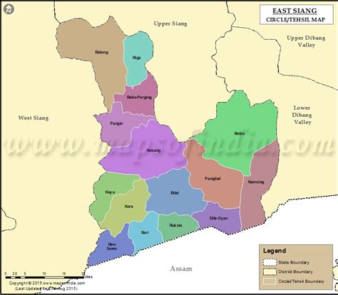 East Siang Valley Tehsil Map, Circles in East Siang Valley