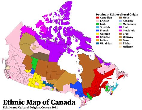 Ethnic Map of Canada, 2021 [OC] : dataisbeautiful