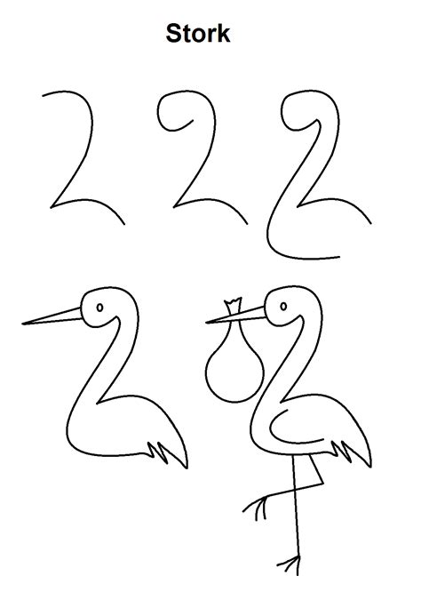 How to draw a stork with baby step by step drawing tutorials for kids ...