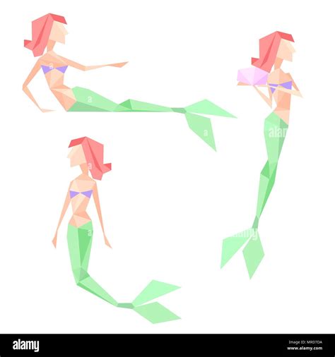 Polygonal mermaids set, low poly. Imaginary creature, fantasy character Stock Vector Image & Art ...