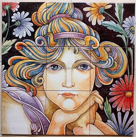 Glazed Ceramic Tiles Art Nouveau Reproduction Decorative Ceramic Tile Hand Painted Tile Mural - Etsy