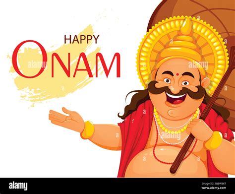 Happy Onam festival in Kerala greeting card. Onam celebration, traditional Indian holiday. King ...