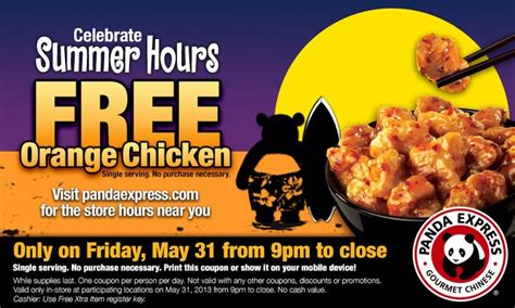 Pinned May 26th: Free orange chicken Friday after 9pm at Panda Express coupon via The Coupons ...