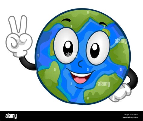 Illustration of an Earth Mascot Holding a Peace Sign Hand Gesture Stock Photo - Alamy