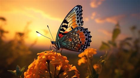 Premium AI Image | Beautiful butterfly at sunset