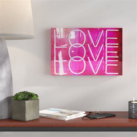 'Love Neon Lights' High Gloss Textual Art on Canvas Pink Wall Art, Metal Wall Art, Wall Art ...