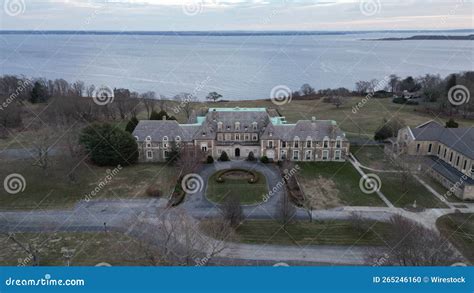 Drone Shot of the Aldrich Mansion on the Coast of a Sea in Warwick ...