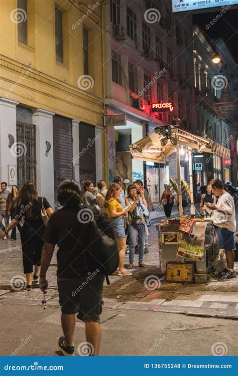 ATHENS, GREECE - SEPTEMBER 16, 2018: Nightlife Street Athens Editorial ...