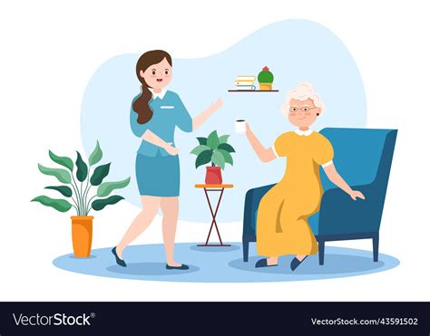 Elderly care services hand drawn cartoon flat Vector Image