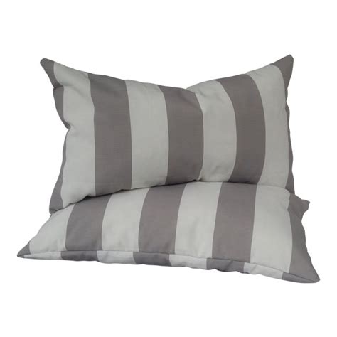 Gray & White Striped Indoor/Outdoor Pillows - a Pair | Chairish