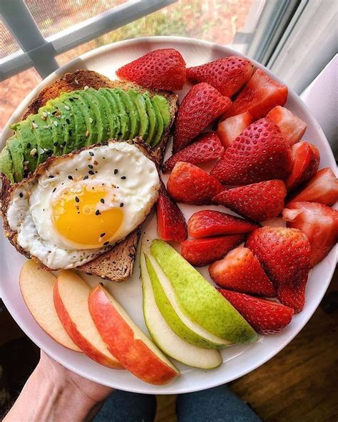 Breakfast Strawberries + apple + pear + egg and avocado toast. - - Save for lat... in 2020 ...