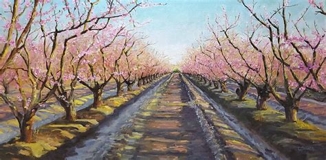 Peach Orchard At Sunset Painting by Carrie Taves | Fine Art America