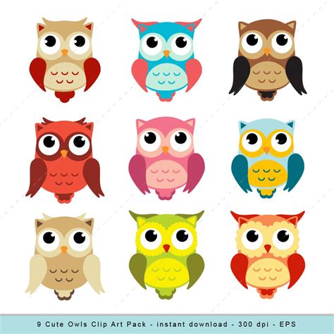 Owl Clip Art, Owls Digital Owl Clipart, Scrapbook Supplies, Cute Owls ...