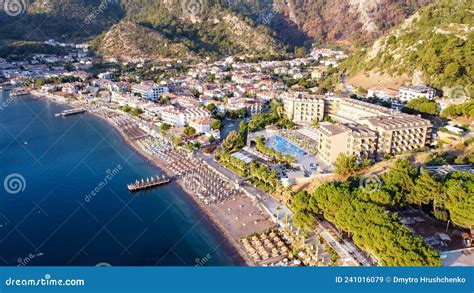 An Aerial Image of a Beach in Turunc, Turkey. Sunrise Over Resort ...