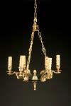 19th century antique French Empire style 6 arm chandelier in bronze.